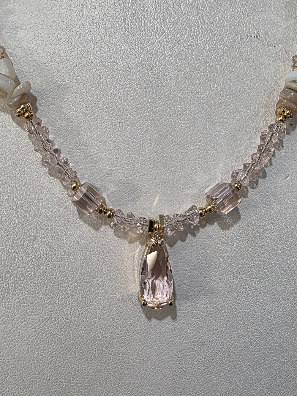 Stainless Steel Delicate Pink Crystal Pendant Necklace